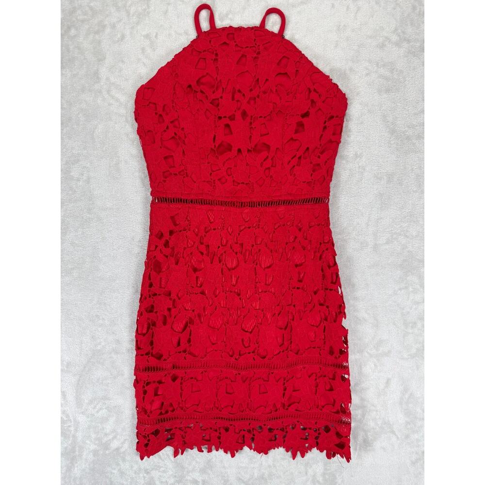 Cefian Red‎ Lace Halter Dress Small Sheath Cocktail Wedding Guest Date Night